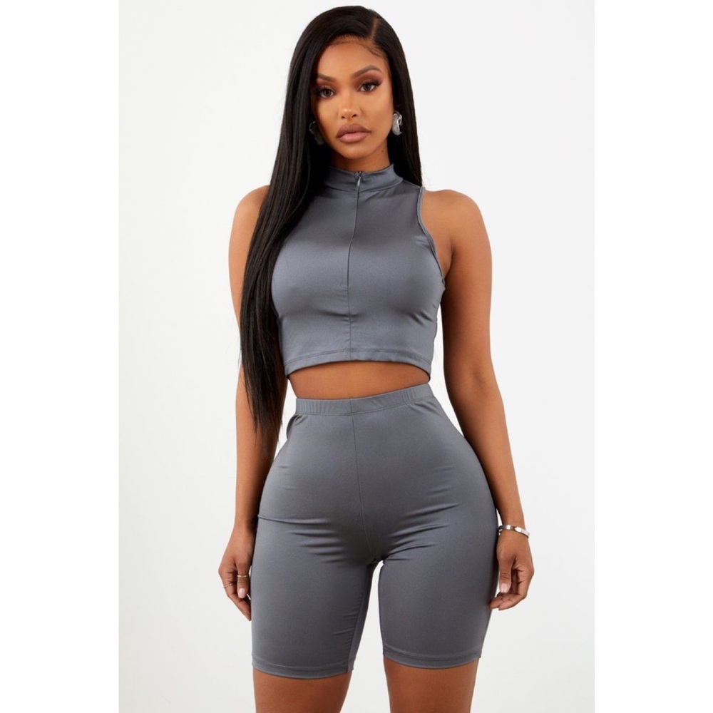 Grey Sorella Zipper Biker Set